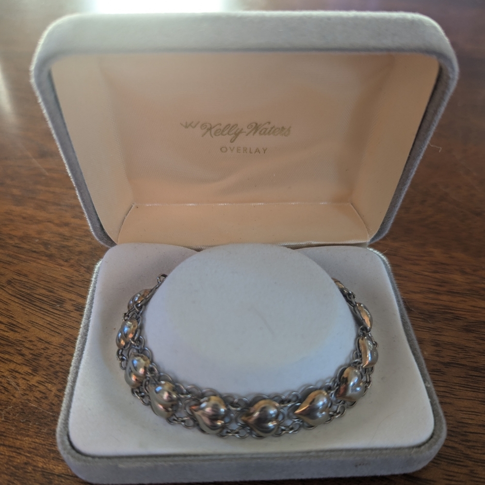 Vintage (90's) Sterling Silver Heart Link Bracelet 7" 925 Marked On Clasp